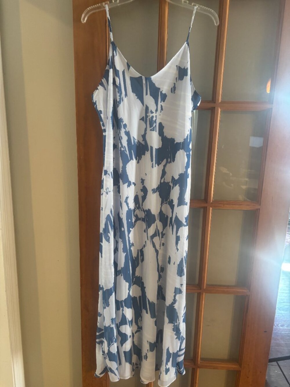 Calvin Klein Women's Printed Chiffon Slip Dress Blue/White SZ: XL